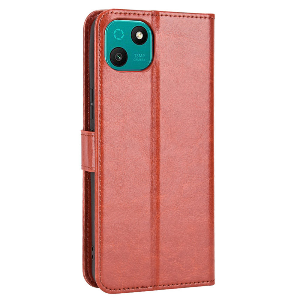 For Wiko T10 4G Phone Stand Wallet Case Crazy Horse Texture PU Leather Cover Protective Shell