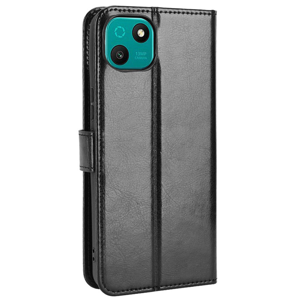 For Wiko T10 4G Phone Stand Wallet Case Crazy Horse Texture PU Leather Cover Protective Shell