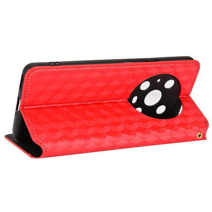 For Honor Magic4 Pro 5G Imprinted Rhombus Pattern Phone Cover PU Leather Magnetic Design Stand Wallet Case