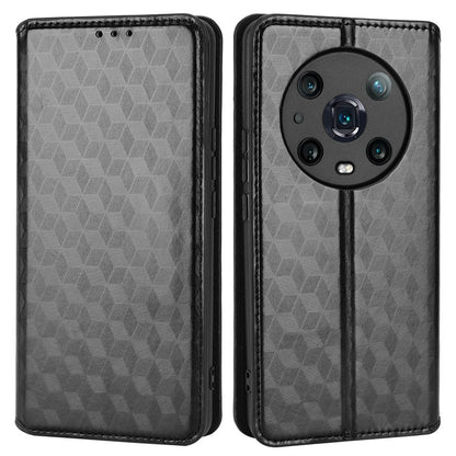 For Honor Magic4 Pro 5G Imprinted Rhombus Pattern Phone Cover PU Leather Magnetic Design Stand Wallet Case