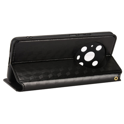 For Honor Magic4 Pro 5G Imprinted Rhombus Pattern Phone Cover PU Leather Magnetic Design Stand Wallet Case