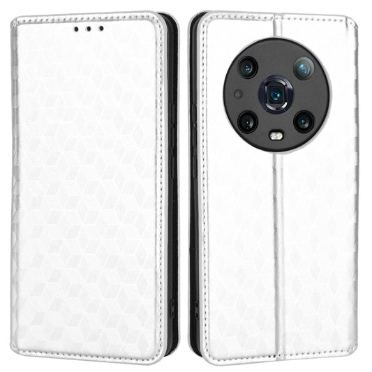 For Honor Magic4 Pro 5G Imprinted Rhombus Pattern Phone Cover PU Leather Magnetic Design Stand Wallet Case