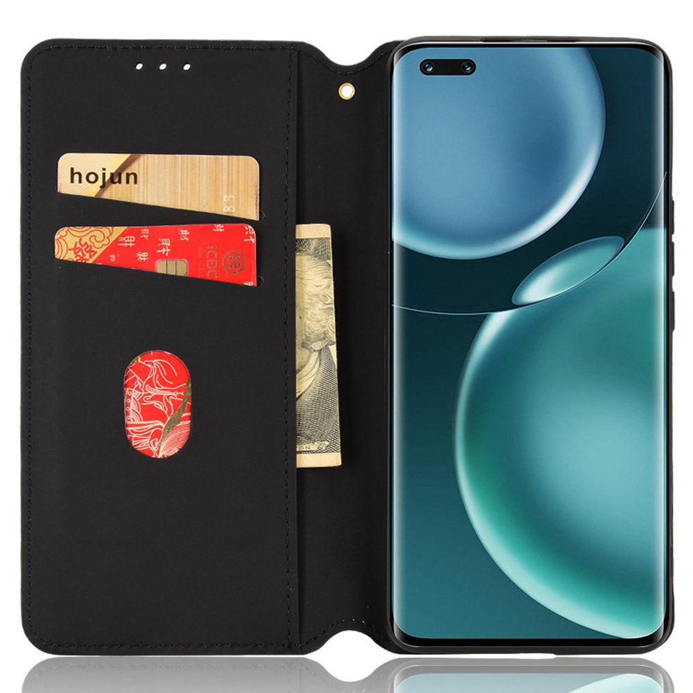 For Honor Magic4 Pro 5G Imprinted Rhombus Pattern Phone Cover PU Leather Magnetic Design Stand Wallet Case