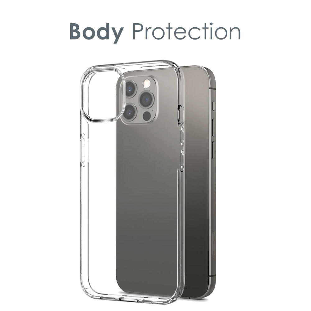NORTHJO For iPhone 13 Pro 6.1 inch Transparent TPU Phone Case with 9H Tempered Glass Rear Lens Cover Screen Protector