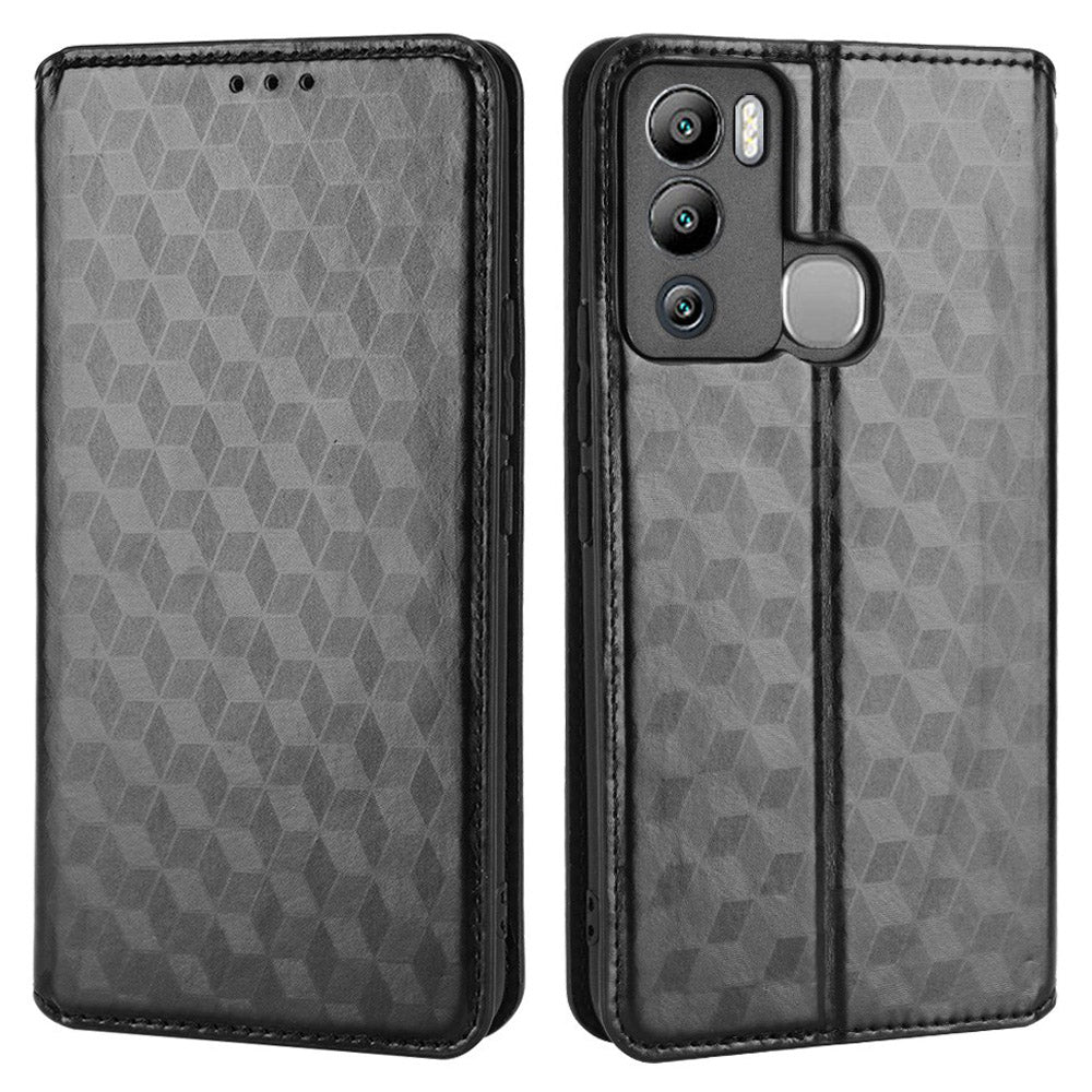 For Infinix Hot 12i 4G X665 Imprinted Rhombus Pattern Magnetic Absorption Leather Case Viewing Stand Shockproof Flip Wallet Cover