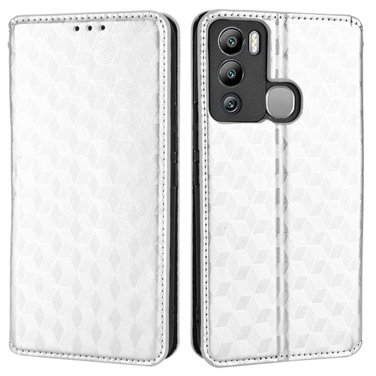 For Infinix Hot 12i 4G X665 Imprinted Rhombus Pattern Magnetic Absorption Leather Case Viewing Stand Shockproof Flip Wallet Cover