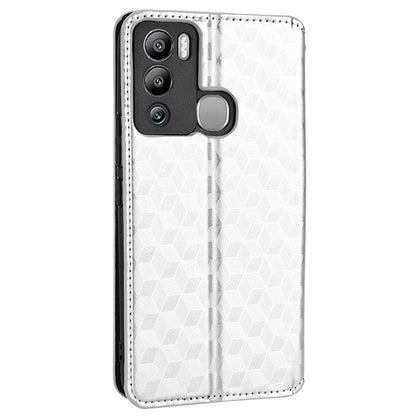 For Infinix Hot 12i 4G X665 Imprinted Rhombus Pattern Magnetic Absorption Leather Case Viewing Stand Shockproof Flip Wallet Cover