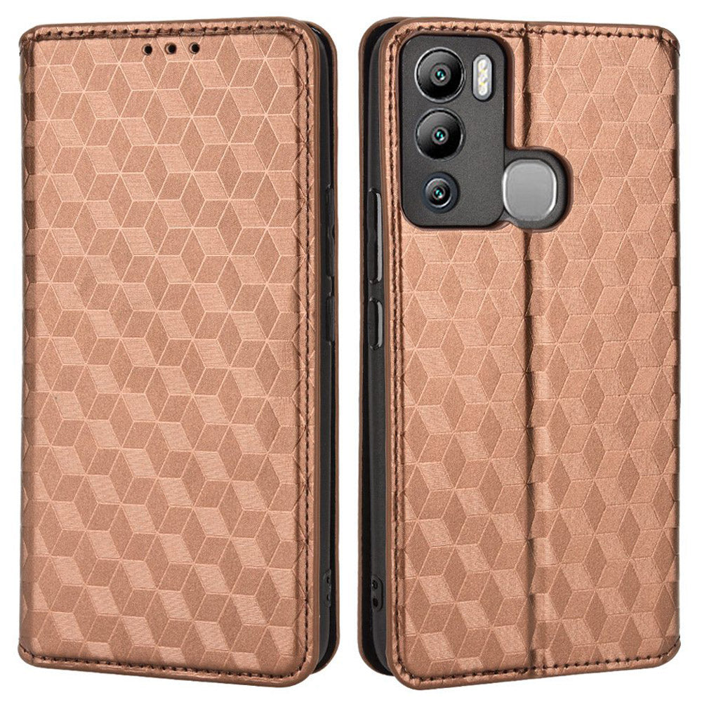 For Infinix Hot 12i 4G X665 Imprinted Rhombus Pattern Magnetic Absorption Leather Case Viewing Stand Shockproof Flip Wallet Cover
