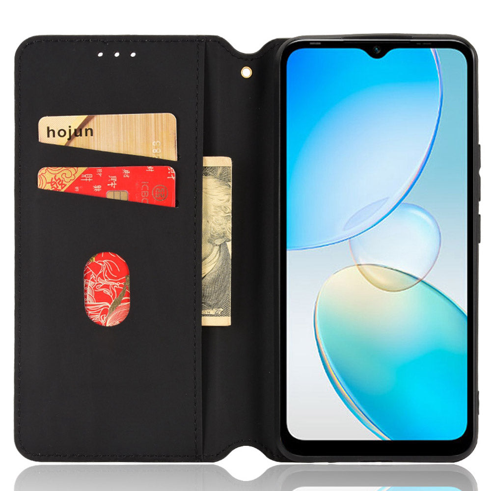 For Infinix Hot 12i 4G X665 Imprinted Rhombus Pattern Magnetic Absorption Leather Case Viewing Stand Shockproof Flip Wallet Cover