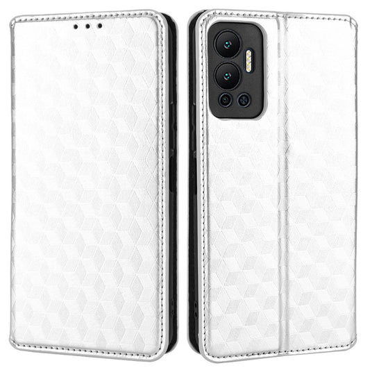 For Infinix Hot 12 4G X6817 PU Leather Flip Wallet Case Stand Feature Imprinted Rhombus Pattern Magnetic Auto Closing Cover