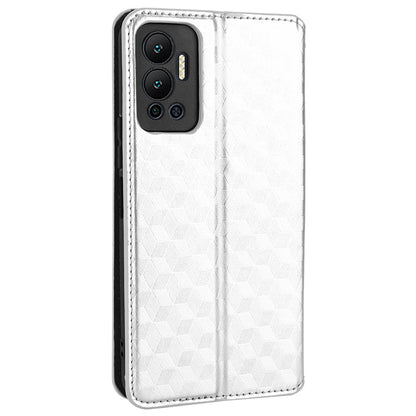 For Infinix Hot 12 4G X6817 PU Leather Flip Wallet Case Stand Feature Imprinted Rhombus Pattern Magnetic Auto Closing Cover