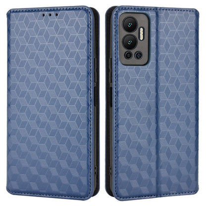 For Infinix Hot 12 4G X6817 PU Leather Flip Wallet Case Stand Feature Imprinted Rhombus Pattern Magnetic Auto Closing Cover