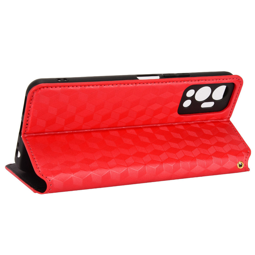 For Infinix Hot 12 4G X6817 PU Leather Flip Wallet Case Stand Feature Imprinted Rhombus Pattern Magnetic Auto Closing Cover