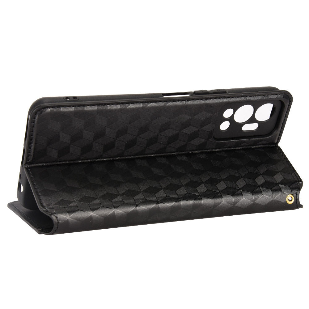 For Infinix Hot 12 4G X6817 PU Leather Flip Wallet Case Stand Feature Imprinted Rhombus Pattern Magnetic Auto Closing Cover