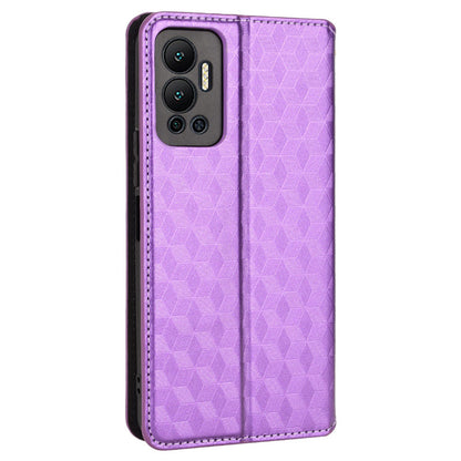 For Infinix Hot 12 4G X6817 PU Leather Flip Wallet Case Stand Feature Imprinted Rhombus Pattern Magnetic Auto Closing Cover