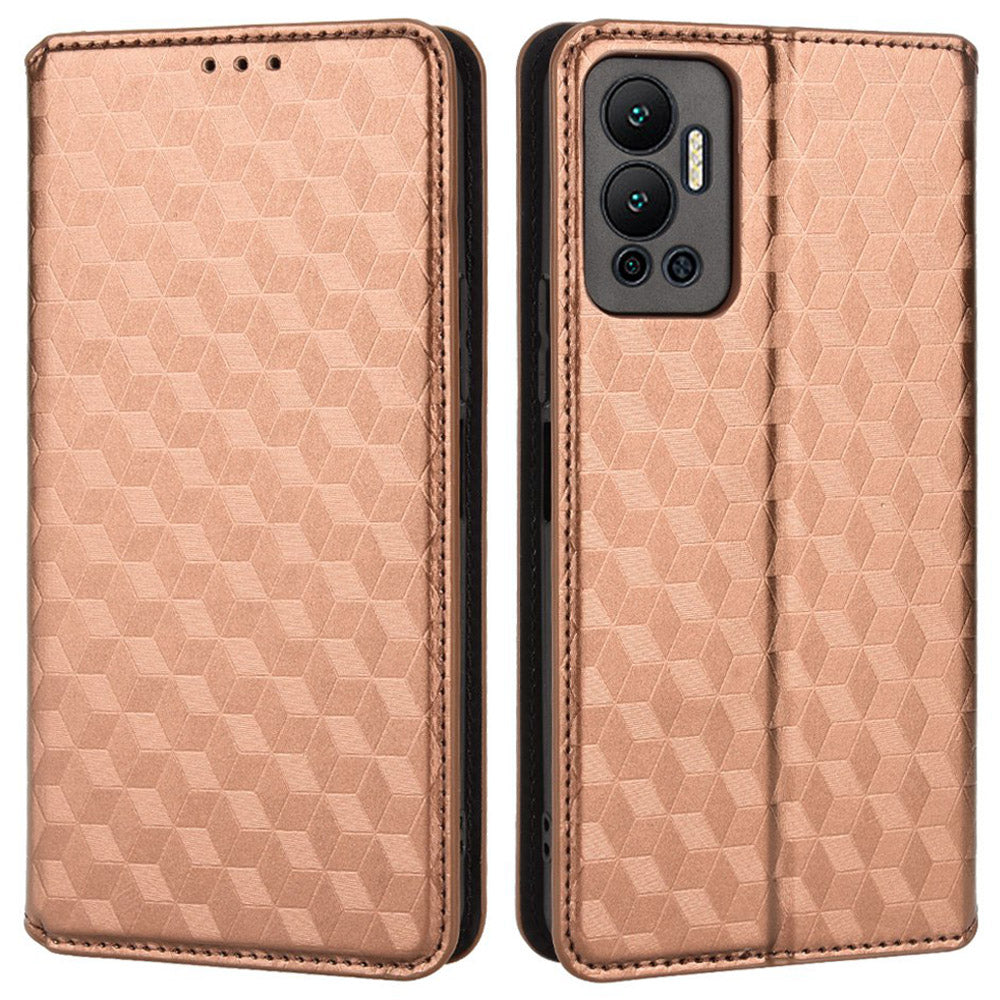 For Infinix Hot 12 4G X6817 PU Leather Flip Wallet Case Stand Feature Imprinted Rhombus Pattern Magnetic Auto Closing Cover