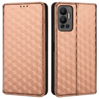 For Infinix Hot 12 4G X6817 PU Leather Flip Wallet Case Stand Feature Imprinted Rhombus Pattern Magnetic Auto Closing Cover
