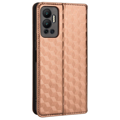 For Infinix Hot 12 4G X6817 PU Leather Flip Wallet Case Stand Feature Imprinted Rhombus Pattern Magnetic Auto Closing Cover