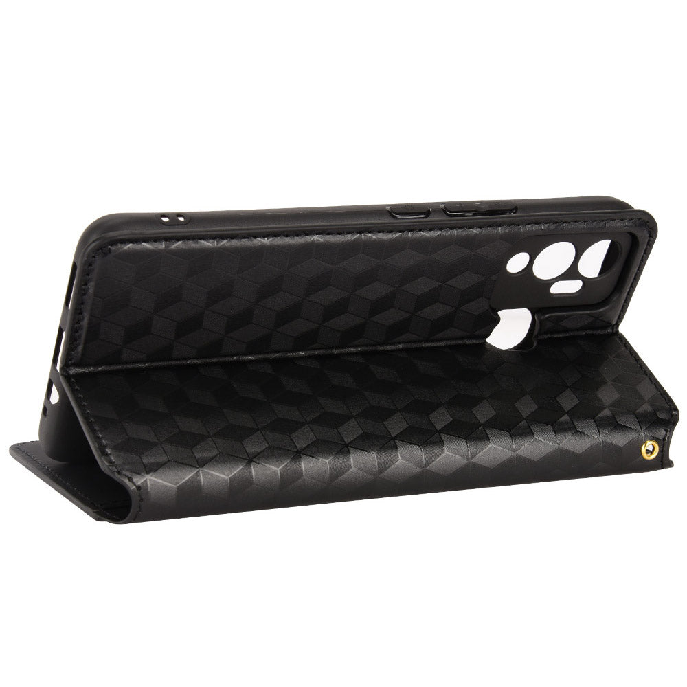 For Infinix Hot 12 Play 4G X6816C/Hot 12 Play NFC 4G PU Leather Wallet Case Rhombus Pattern Imprinted Magnetic Absorption Flip Folio Stand Cover