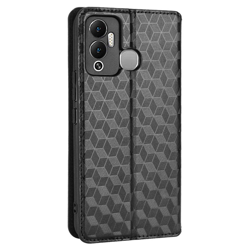 For Infinix Hot 12 Play 4G X6816C/Hot 12 Play NFC 4G PU Leather Wallet Case Rhombus Pattern Imprinted Magnetic Absorption Flip Folio Stand Cover