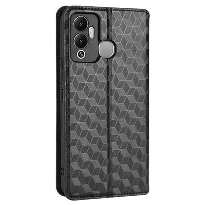 For Infinix Hot 12 Play 4G X6816C/Hot 12 Play NFC 4G PU Leather Wallet Case Rhombus Pattern Imprinted Magnetic Absorption Flip Folio Stand Cover