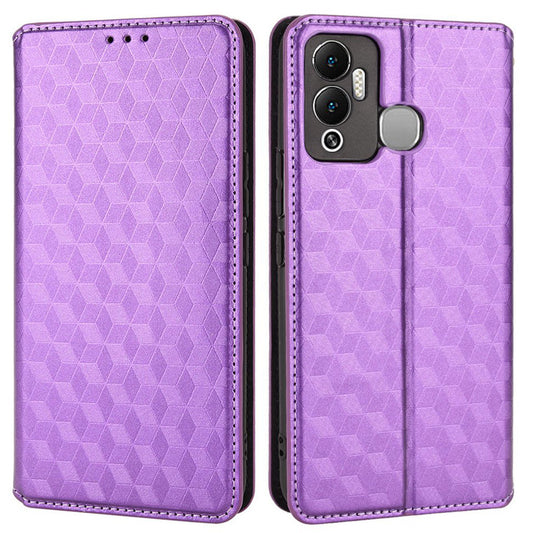 For Infinix Hot 12 Play 4G X6816C/Hot 12 Play NFC 4G PU Leather Wallet Case Rhombus Pattern Imprinted Magnetic Absorption Flip Folio Stand Cover