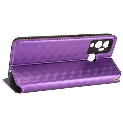 For Infinix Hot 12 Play 4G X6816C/Hot 12 Play NFC 4G PU Leather Wallet Case Rhombus Pattern Imprinted Magnetic Absorption Flip Folio Stand Cover