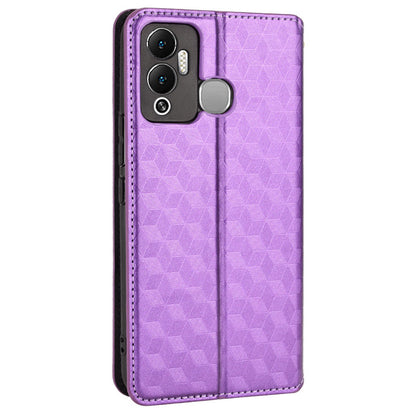 For Infinix Hot 12 Play 4G X6816C/Hot 12 Play NFC 4G PU Leather Wallet Case Rhombus Pattern Imprinted Magnetic Absorption Flip Folio Stand Cover