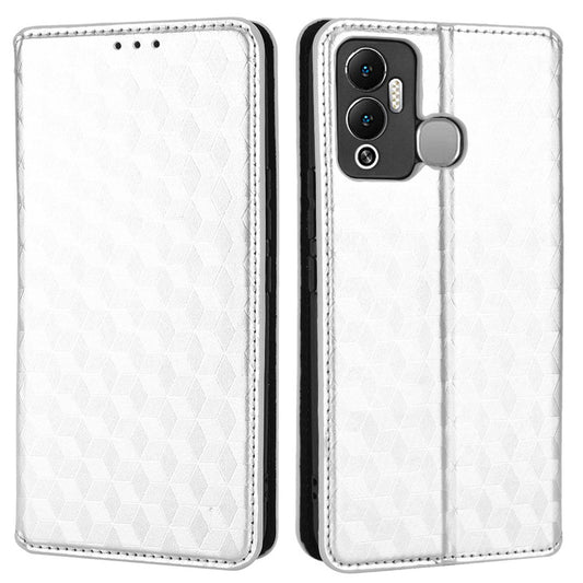 For Infinix Hot 12 Play 4G X6816C/Hot 12 Play NFC 4G PU Leather Wallet Case Rhombus Pattern Imprinted Magnetic Absorption Flip Folio Stand Cover