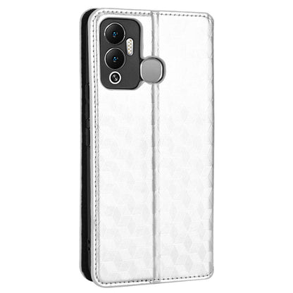 For Infinix Hot 12 Play 4G X6816C/Hot 12 Play NFC 4G PU Leather Wallet Case Rhombus Pattern Imprinted Magnetic Absorption Flip Folio Stand Cover
