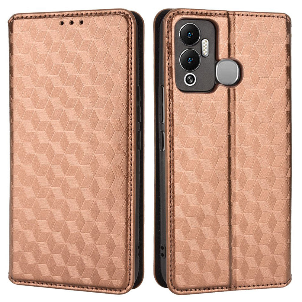 For Infinix Hot 12 Play 4G X6816C/Hot 12 Play NFC 4G PU Leather Wallet Case Rhombus Pattern Imprinted Magnetic Absorption Flip Folio Stand Cover