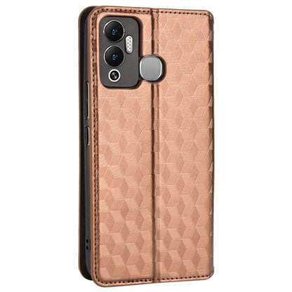 For Infinix Hot 12 Play 4G X6816C/Hot 12 Play NFC 4G PU Leather Wallet Case Rhombus Pattern Imprinted Magnetic Absorption Flip Folio Stand Cover