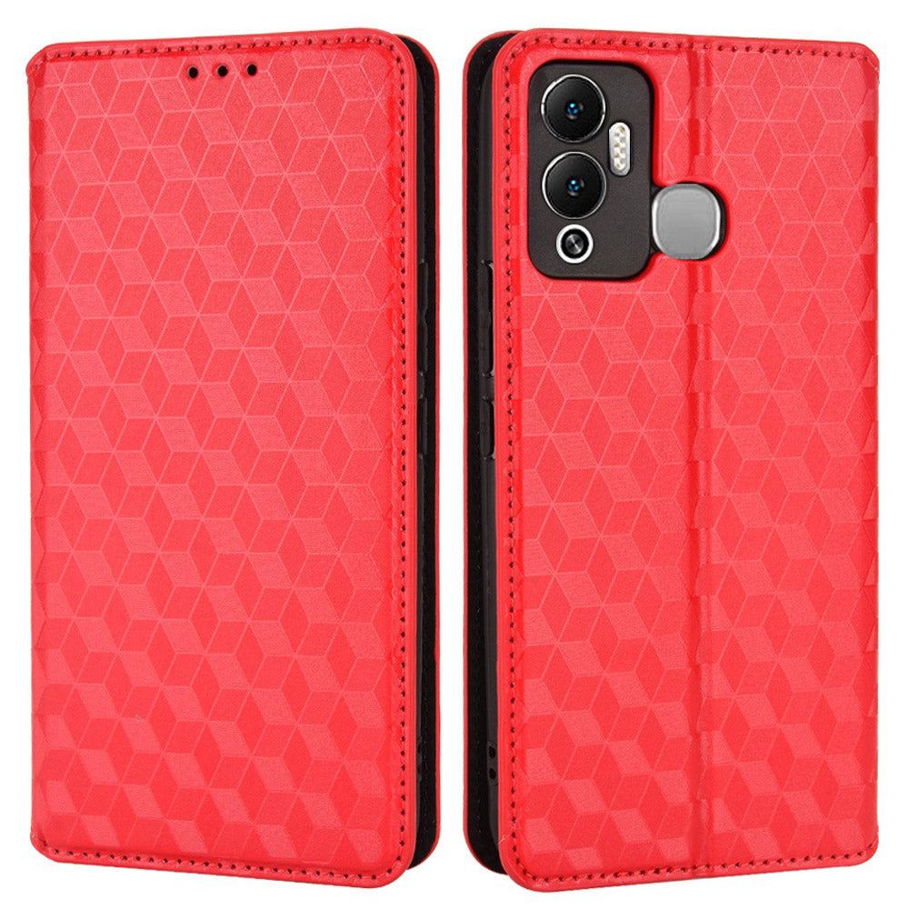 For Infinix Hot 12 Play 4G X6816C/Hot 12 Play NFC 4G PU Leather Wallet Case Rhombus Pattern Imprinted Magnetic Absorption Flip Folio Stand Cover