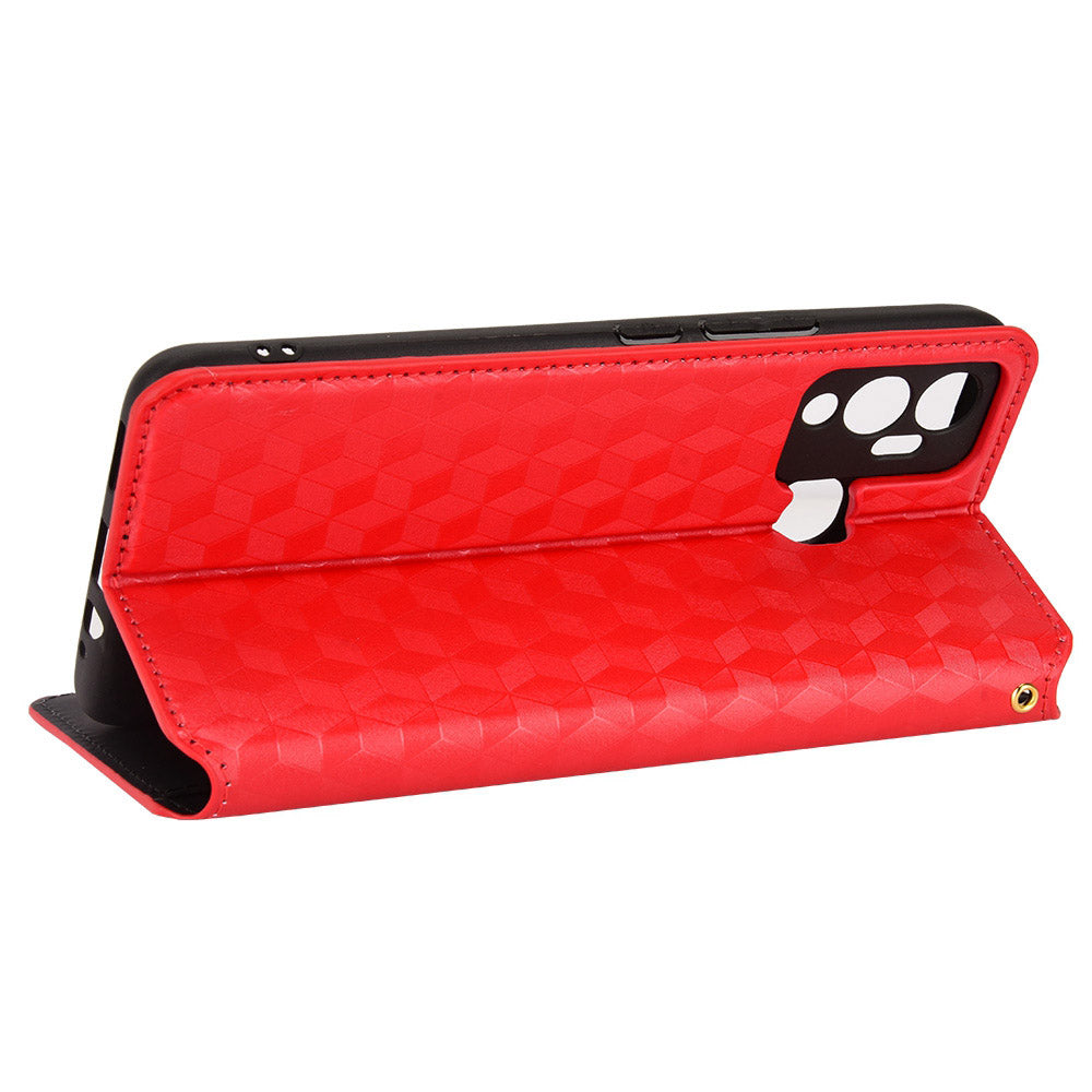 For Infinix Hot 12 Play 4G X6816C/Hot 12 Play NFC 4G PU Leather Wallet Case Rhombus Pattern Imprinted Magnetic Absorption Flip Folio Stand Cover