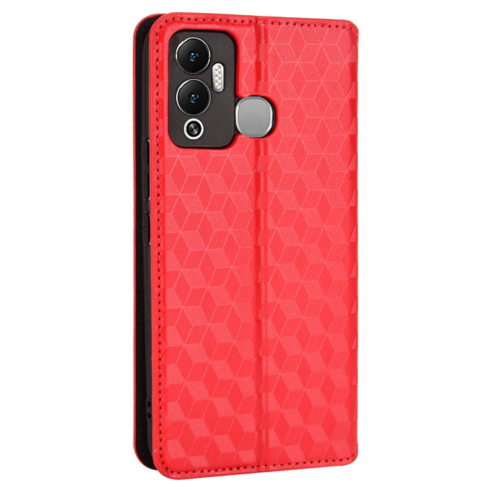 For Infinix Hot 12 Play 4G X6816C/Hot 12 Play NFC 4G PU Leather Wallet Case Rhombus Pattern Imprinted Magnetic Absorption Flip Folio Stand Cover