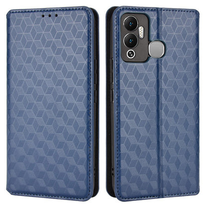 For Infinix Hot 12 Play 4G X6816C/Hot 12 Play NFC 4G PU Leather Wallet Case Rhombus Pattern Imprinted Magnetic Absorption Flip Folio Stand Cover