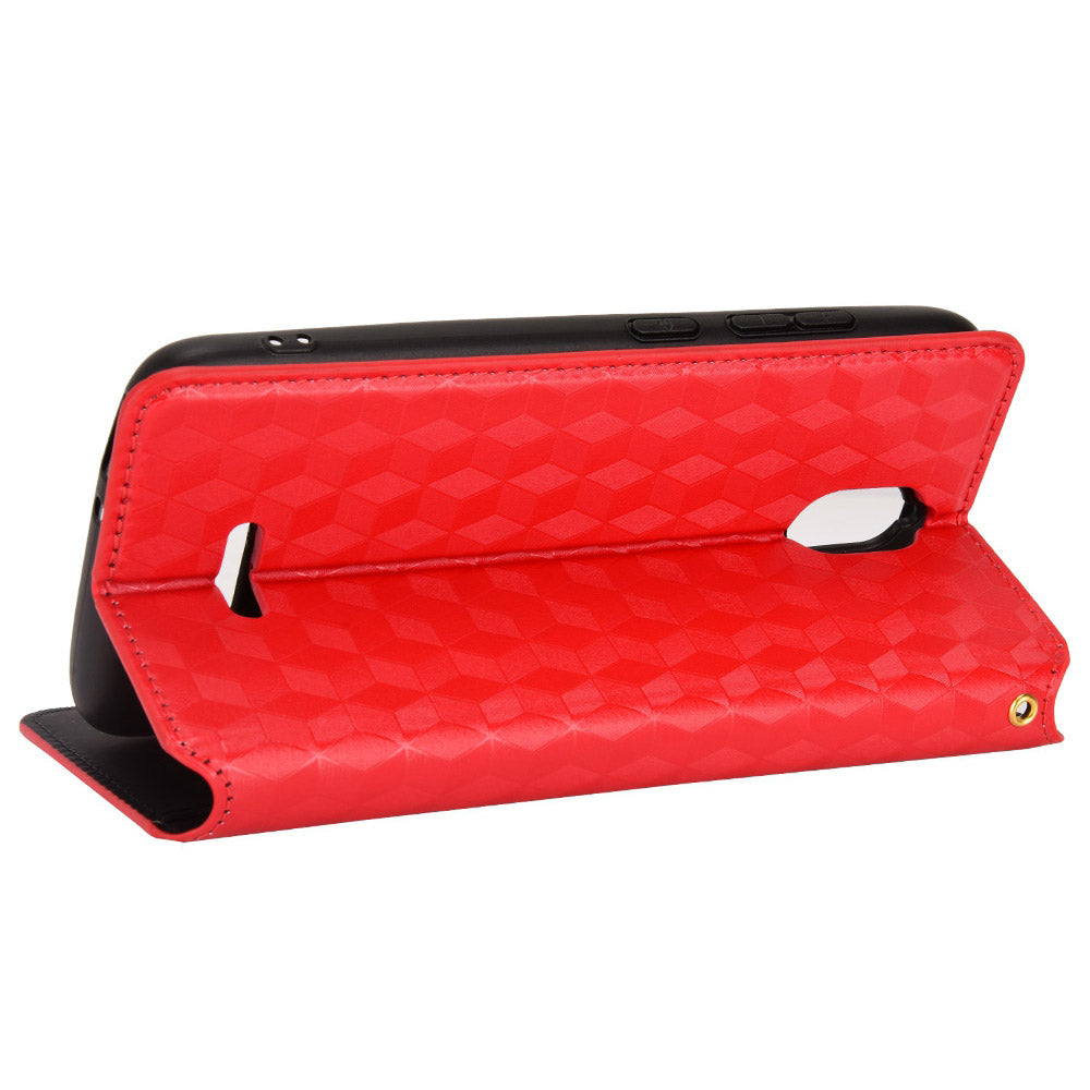 For Hot Pepper Serrano 3 PU Leather Stand Wallet Case Rhombus Imprint Magnetic Auto Closing Phone Drop-proof Cover