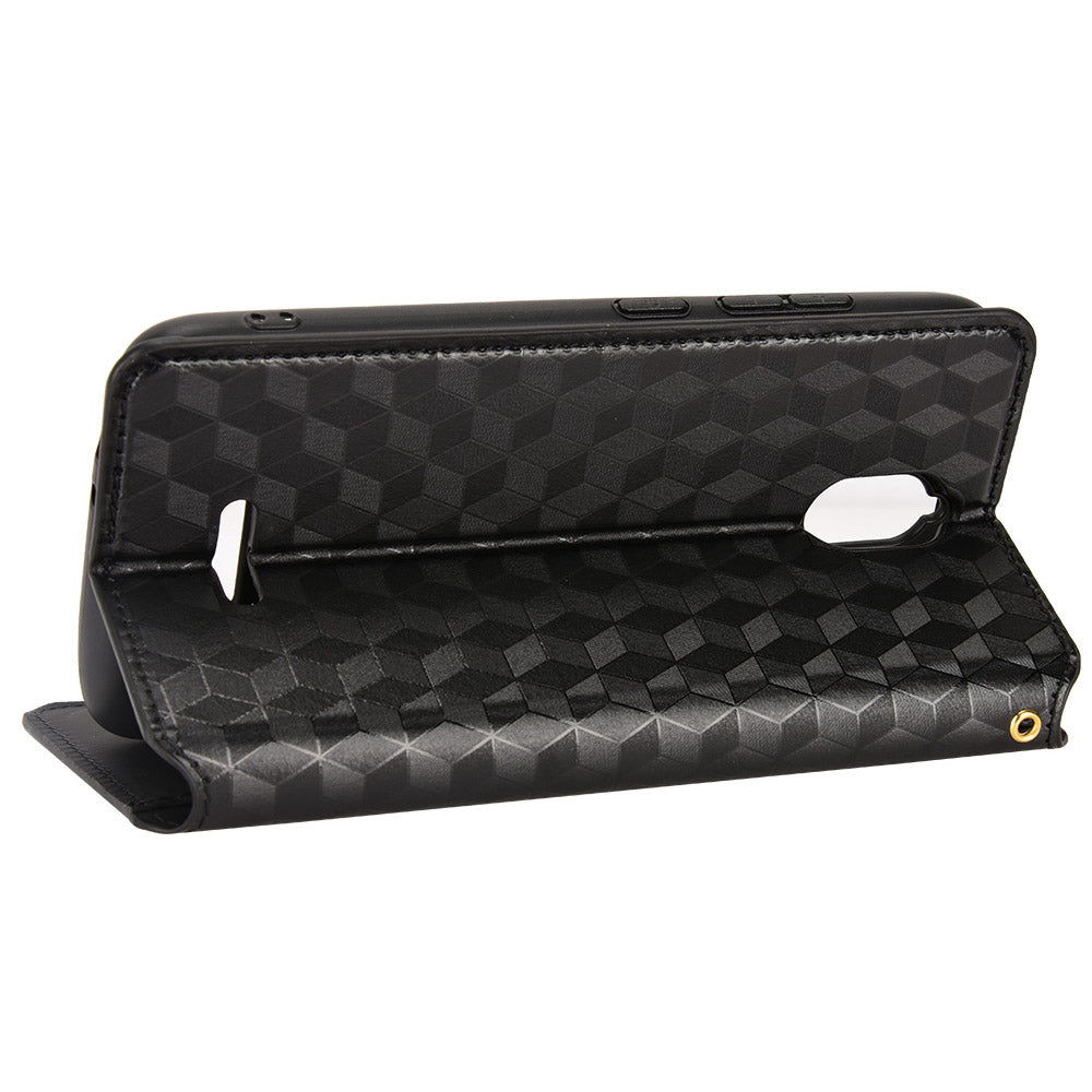 For Hot Pepper Serrano 3 PU Leather Stand Wallet Case Rhombus Imprint Magnetic Auto Closing Phone Drop-proof Cover