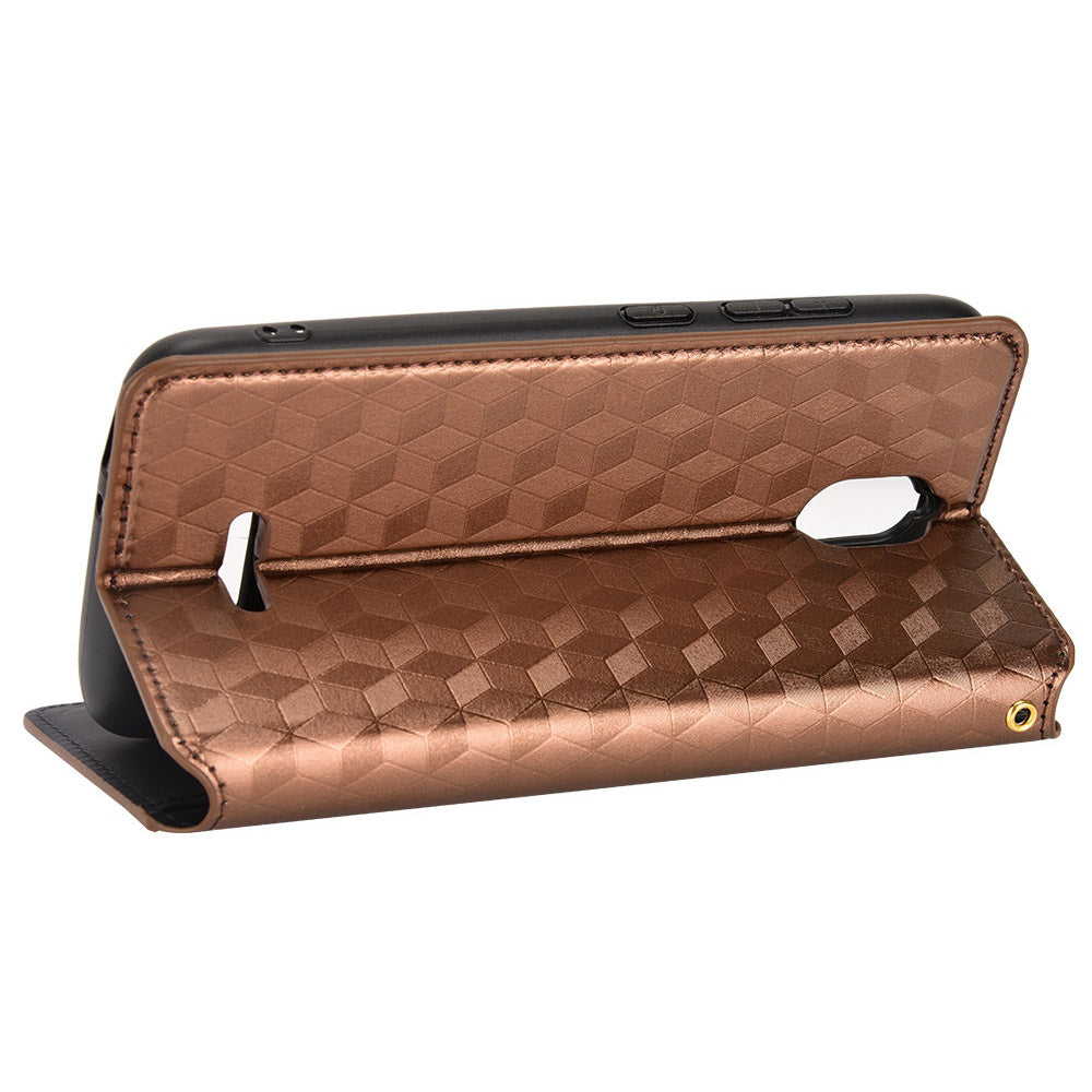 For Hot Pepper Serrano 3 PU Leather Stand Wallet Case Rhombus Imprint Magnetic Auto Closing Phone Drop-proof Cover