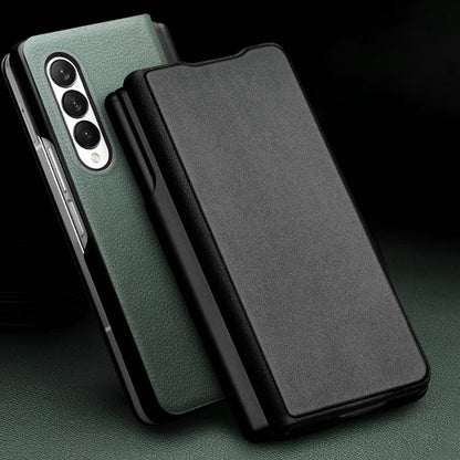 QIALINO For Samsung Galaxy Z Fold3 5G Nappa Texture Genuine Leather Anti-drop Phone Case Folio Flip Protective Cover with Pen Holder