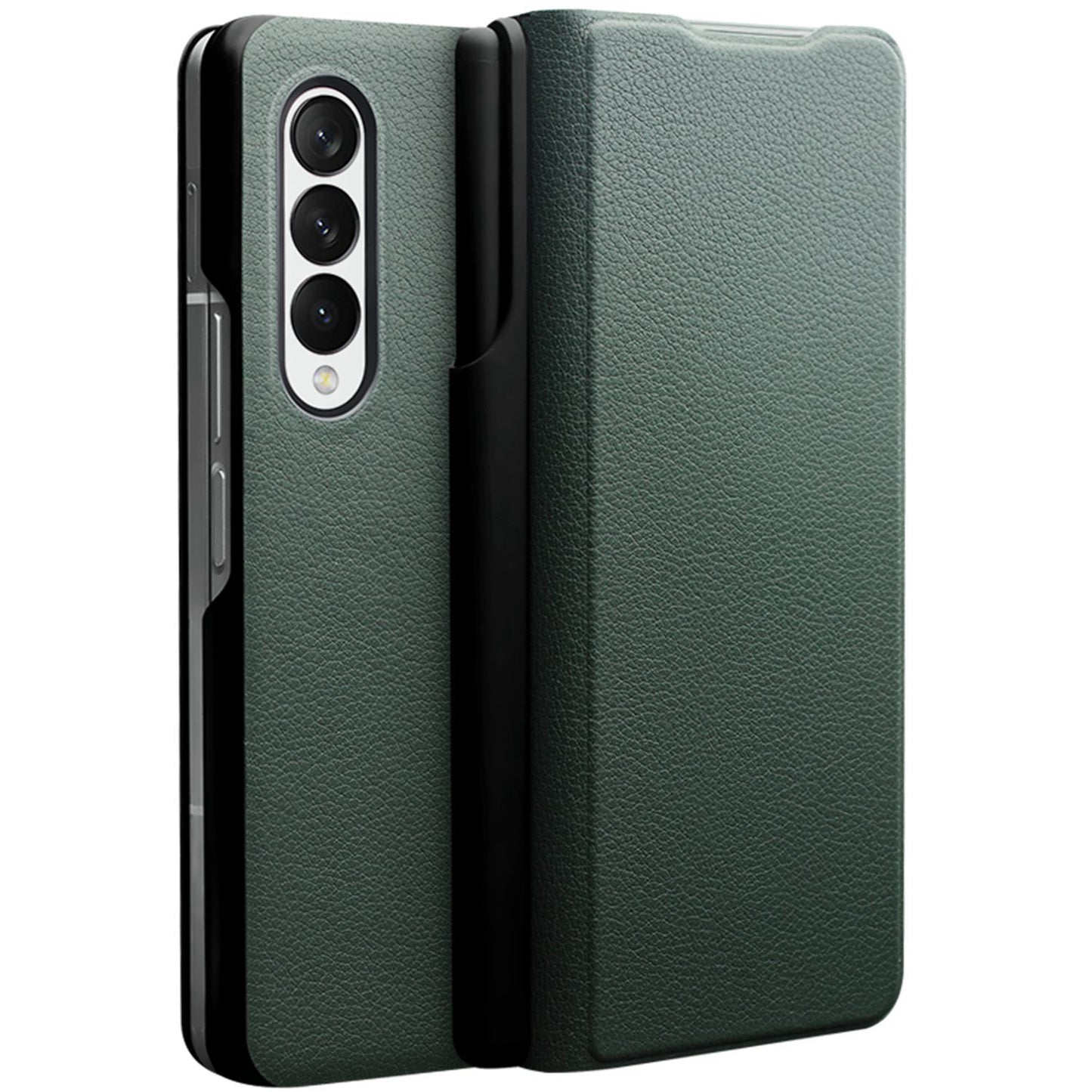 QIALINO For Samsung Galaxy Z Fold3 5G Nappa Texture Genuine Leather Anti-drop Phone Case Folio Flip Protective Cover with Pen Holder