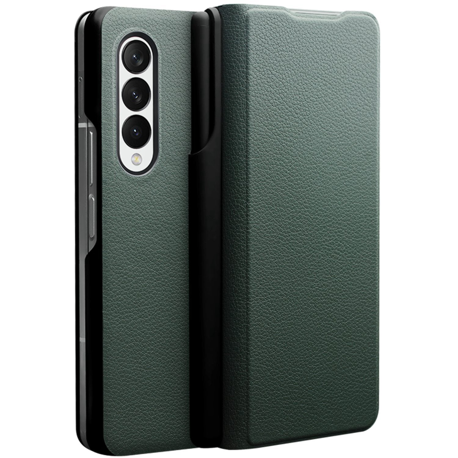 QIALINO For Samsung Galaxy Z Fold3 5G Nappa Texture Genuine Leather Anti-drop Phone Case Folio Flip Protective Cover with Pen Holder