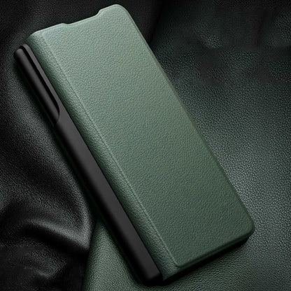 QIALINO For Samsung Galaxy Z Fold3 5G Nappa Texture Genuine Leather Anti-drop Phone Case Folio Flip Protective Cover with Pen Holder