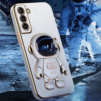 For Samsung Galaxy S22 5G Electroplating Astronaut Kickstand TPU Case Anti-drop Phone Shell