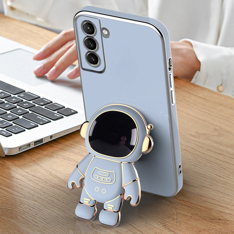 For Samsung Galaxy S22 5G Electroplating Astronaut Kickstand TPU Case Anti-drop Phone Shell