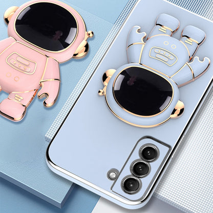 For Samsung Galaxy S22 5G Electroplating Astronaut Kickstand TPU Case Anti-drop Phone Shell