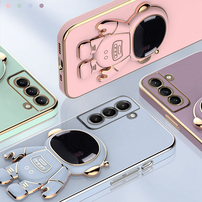 For Samsung Galaxy S22 5G Electroplating Astronaut Kickstand TPU Case Anti-drop Phone Shell