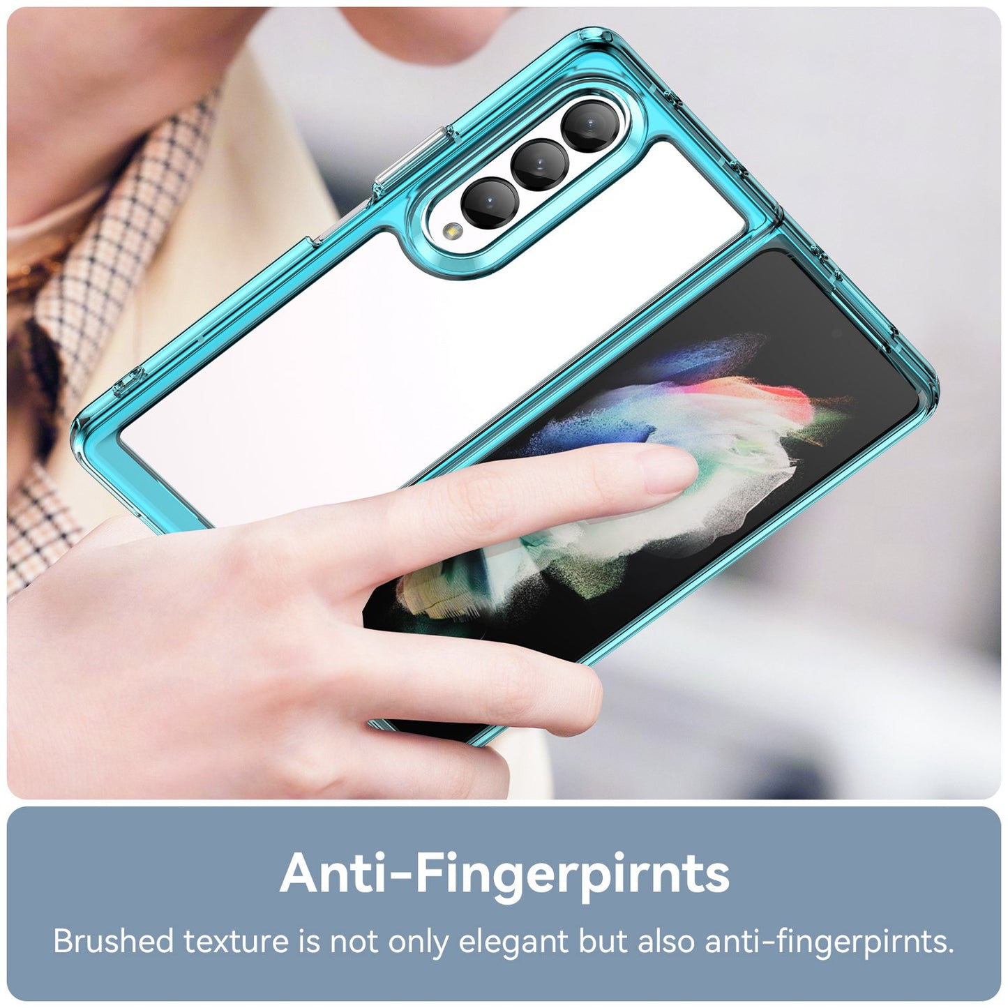 Clear Phone Case for Samsung Galaxy Z Fold4 5G, TPU Frame Acrylic Back Cover Brushed Anti-fingerprint Protector with Independent Buttons