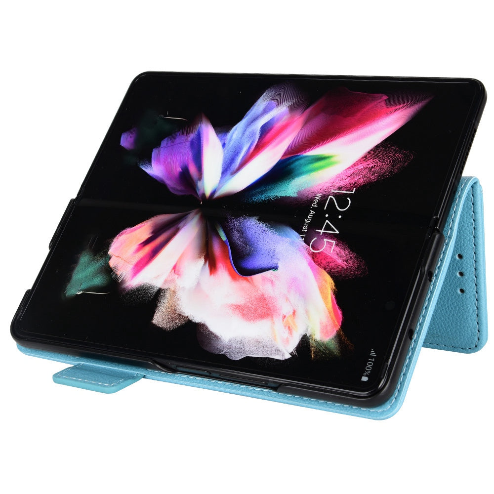 For Samsung Galaxy Z Fold3 5G Side Magnetic Clasp Litchi Texture PU Leather Phone Case Stand Wallet Folio Flip Cover