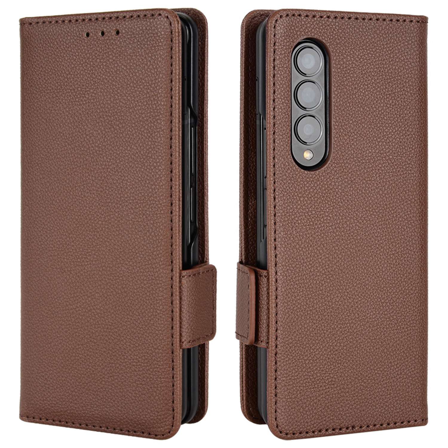 For Samsung Galaxy Z Fold3 5G Side Magnetic Clasp Litchi Texture PU Leather Phone Case Stand Wallet Folio Flip Cover